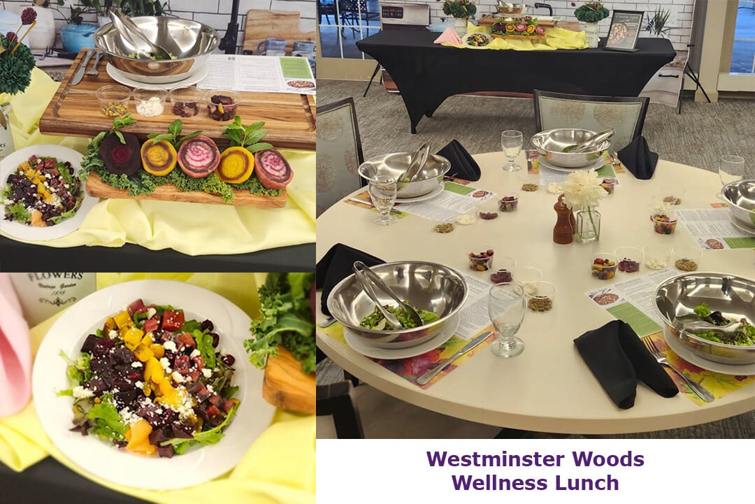 Collage of Beet Salad Wellness Lunch in Senior Living